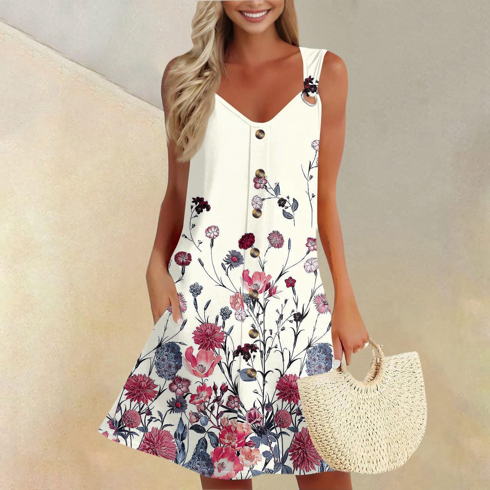 

Женское летнее платье с карманом без рукавов сарафан с цветочным принтом M