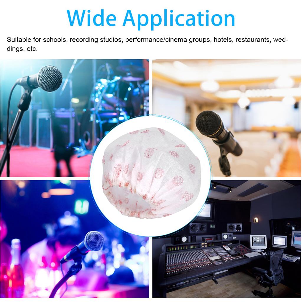 100Pcs Non Woven Disposable Microphone Cover Accessory for KTV Interview Stage Performance(White with Red Dot )