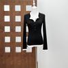 Patchwork Fake Two-Piece T-Shirt V-Neck Women's Layering T-Shirt Long Sleeve Top  Spring Season