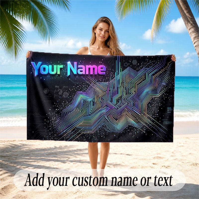 City Cyberpunk Theme Soft Beach Towel Personalized Custom Name Text Towel Portable for Beach Pool Travel