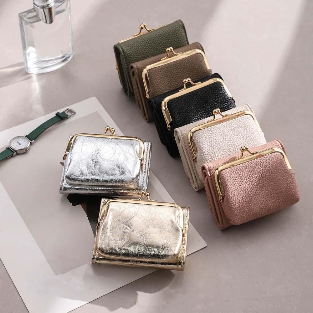 Portable Kiss Lock Wallet Polyester Multiple Card Slots 2 in 1 Card Bag Short Anti-splash Water Leather Coin Purse Students