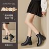 Autumn and winter retro thick heel leather Martin boots women's versatile casual thin brown boots round head large size high heel short boots