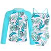 Girls 3 Piece Swim Set Sleeveless Top Briefs Long Sleeve Coat Front Zipper Sun Protection Beach Swimwear
