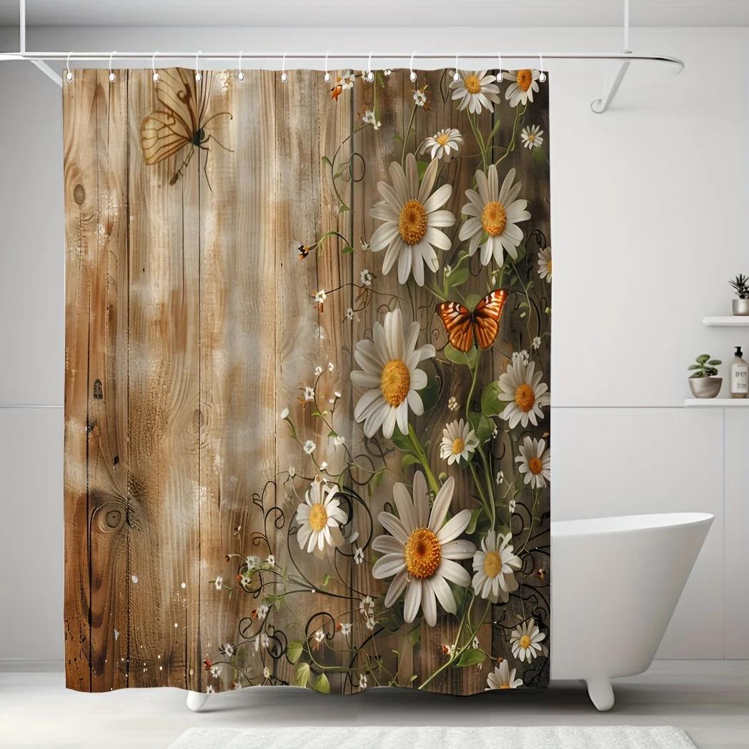 

Rustic Daisies Shower Curtain - Multi-Style Bath Decor, Perfect For Those Who Love Nature-Inspired And Practical Designs W60H190(CM)-1 Pcs