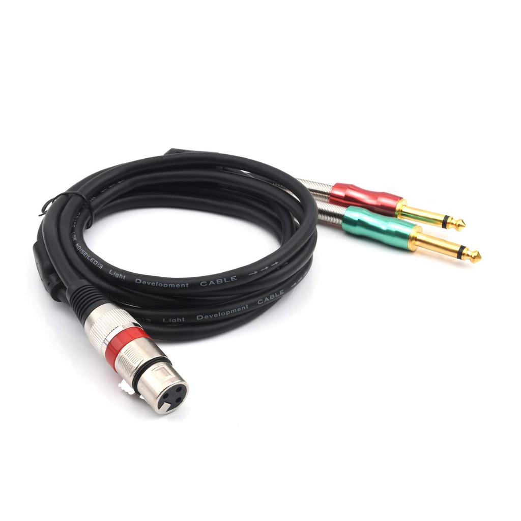 SiYear- 6.6ft XLR Female 3-Pin To 6.35mm 14" Mono Male Audio Y Splitter Cable, Dual 6.35mm 14" Male To XLR Female Stereo Microphone Audio Converter