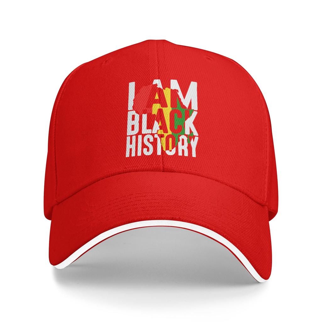 I Am Black History Map of Africa RBG Colors African American Baseball Cap Outdoor Gym Trucker Hat Stylish Print Snapback Cap