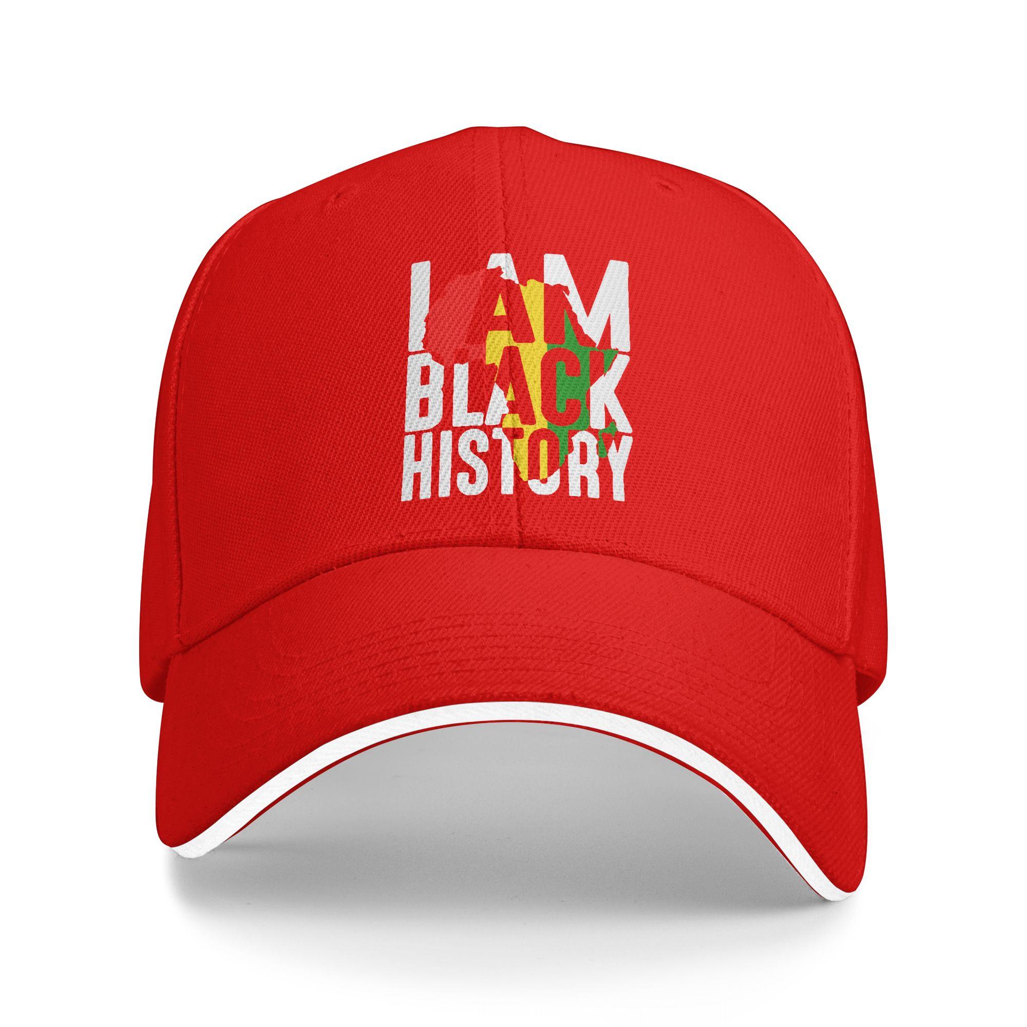 

I am Black History Map of Africa RBG Colors African American Baseball Cap Outdoor Gym Trucker Hat Stylish Print Snapback Cap One Size