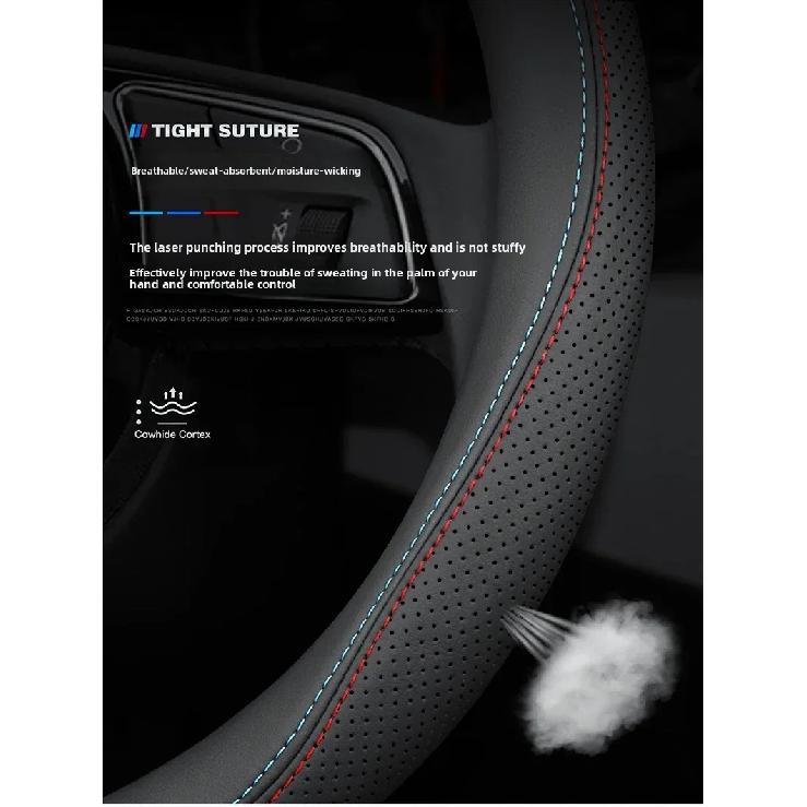 Nappa Leather Steering Wheel Covers,Universal Non-Slip Car Steering Wheel Cover,All Seasons Auto Steering Wheel Protector