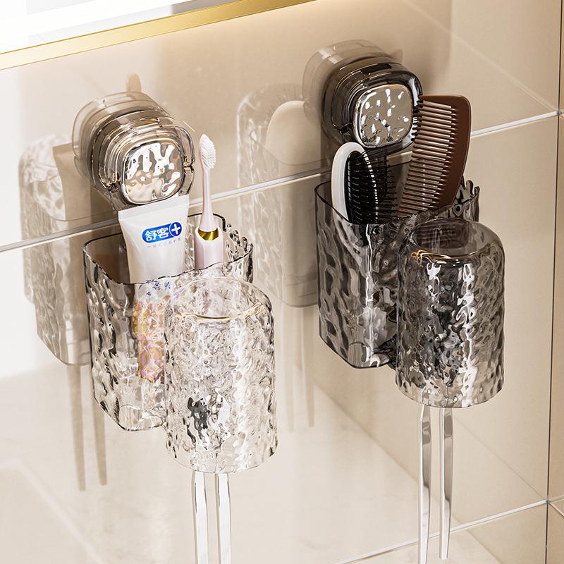 No-Drill Wall-Mounted Suction Cup Toothbrush & Rinsing Cup Holder