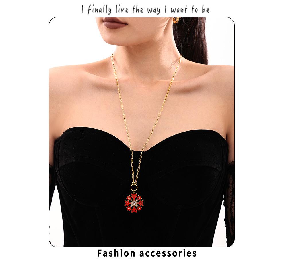 Mili Zircon Drip Oil Snowflake Pendant Necklace In Stainless Steel – European & American Romantic Fashion Style.