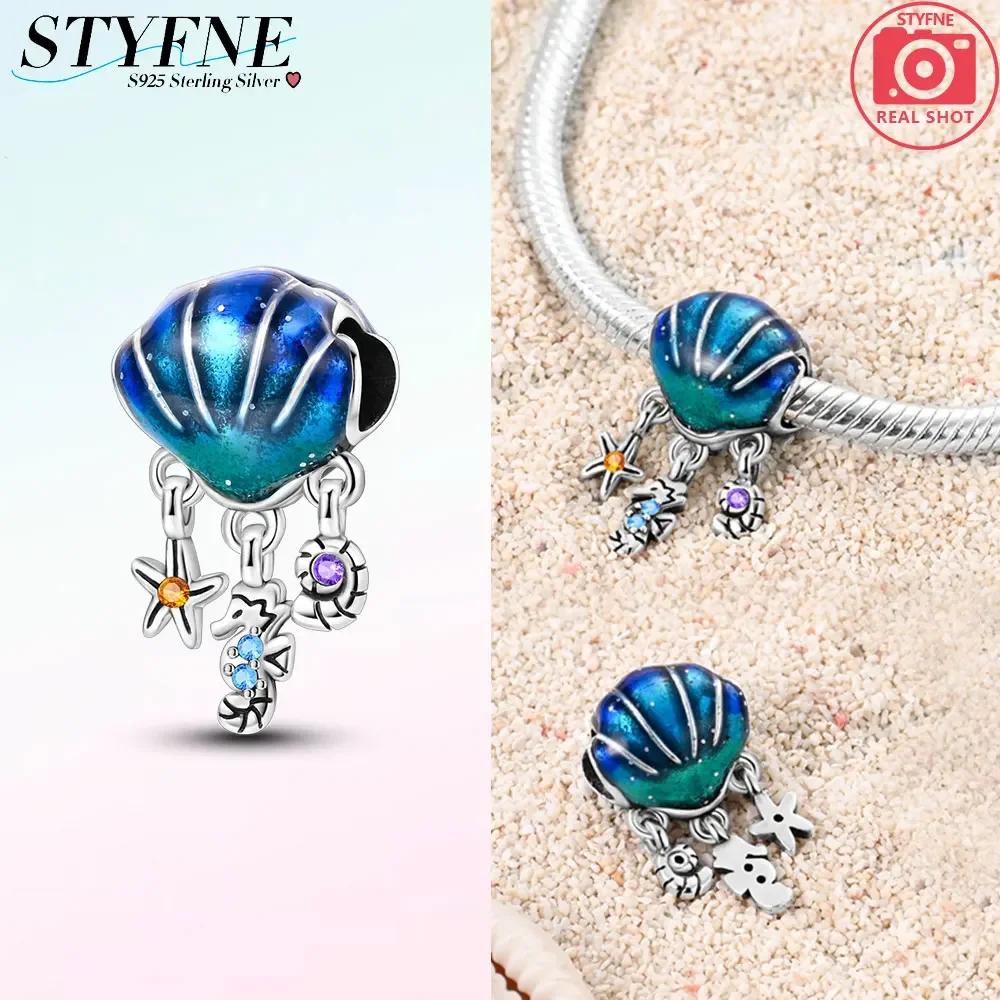 Classic Original Copper Glittering Luminous Blue Heart Shells Snakes Charm Fit Original Bracelet Women Jewelry Diy Gift