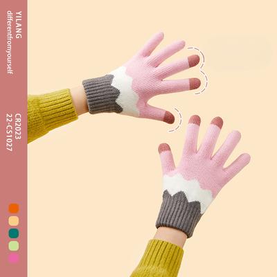 Autumn and Winter Men and Women Warm Plus Wool Knitted Gloves Korean Version of Cold  Proof Five Finger Touch Screen Gloves