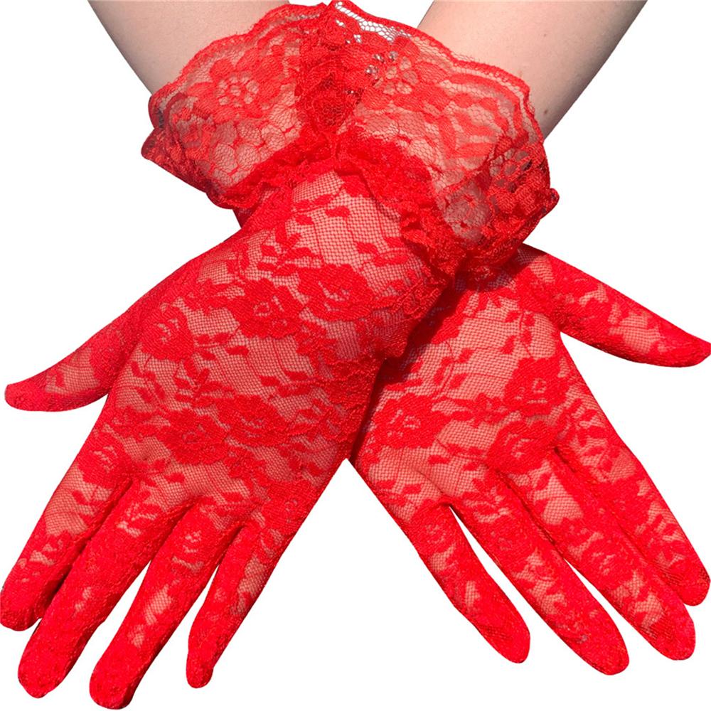 A Pair Vintage Women's Sheer Short Lace Gloves Floral Wrist-Length Fancy Costume Accessory for Derby Tea Party Dinner
