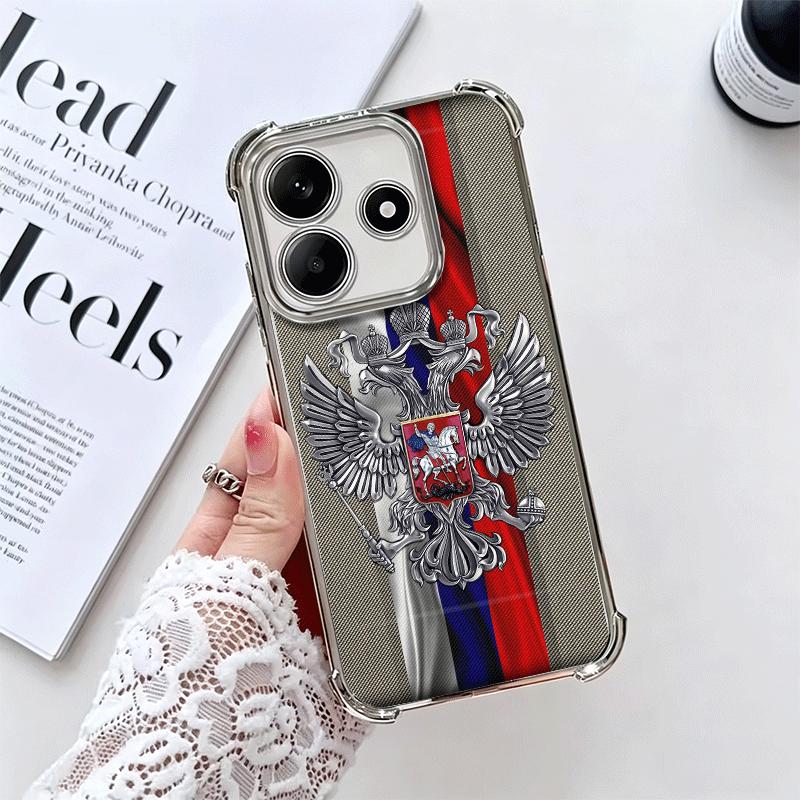 Russia Russian Flags Emblem Soft Phone Case For Xiaomi Redmi Note 14 15 Pro Plus 13 12 11S 11T 5G 10 9S 9 Plating Anti-Fall Fund