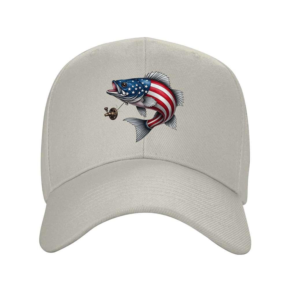 Flag Fish Fishing Reel Baseball Cap Adjustable Solid Color Outdoor Travel Hat