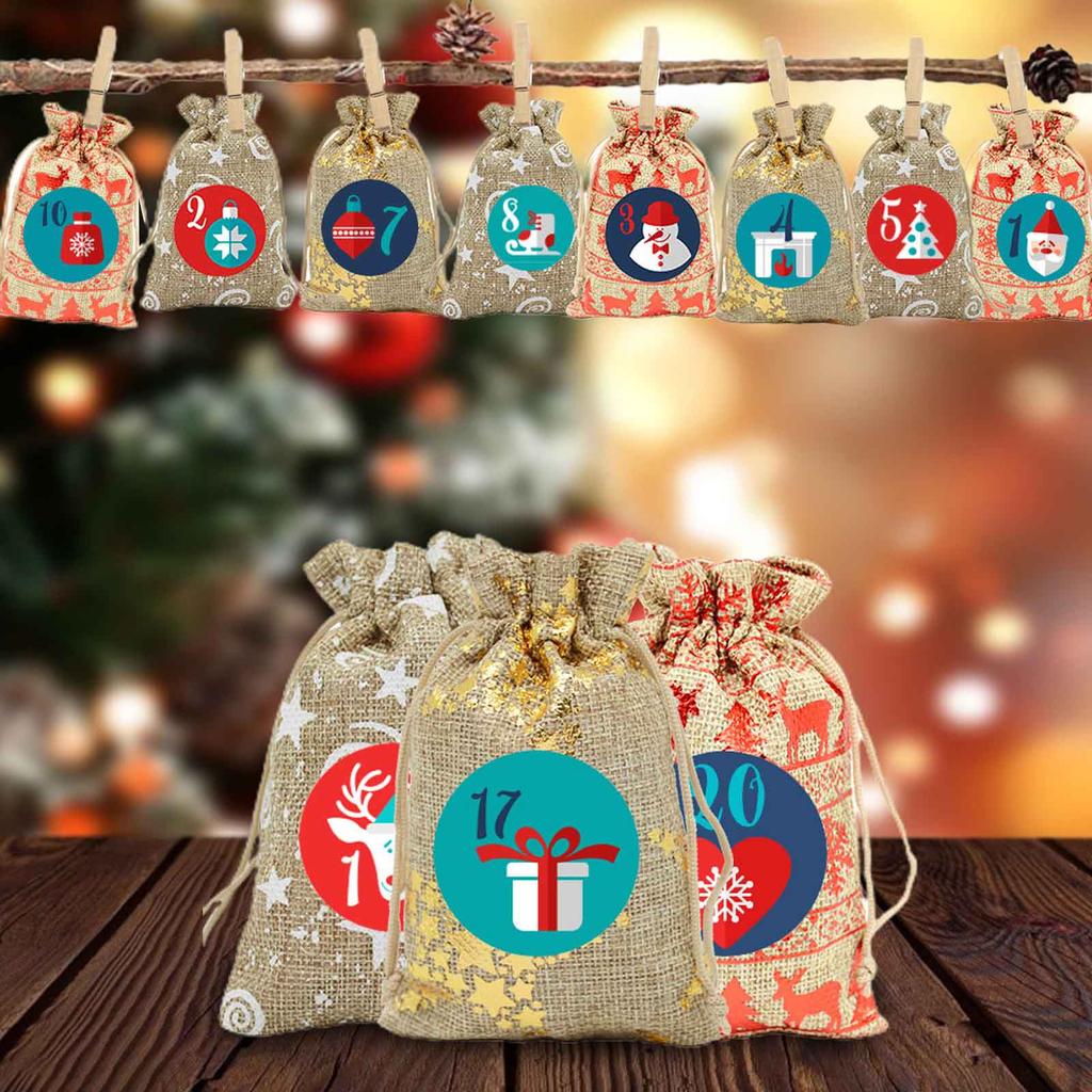 DIY Christmas Advent Calendar Gift Bag Set Children Birthday Holiday Candy Wrap