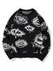 Men's Trendy Dark Style Eye Pattern Knit Sweater - European/American Streetwear, Autumn/Winter Collection