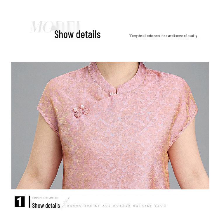 Mom's Chic Summer Chinese Style Two-Piece Short-Sleeve Top for Middle-Aged Women