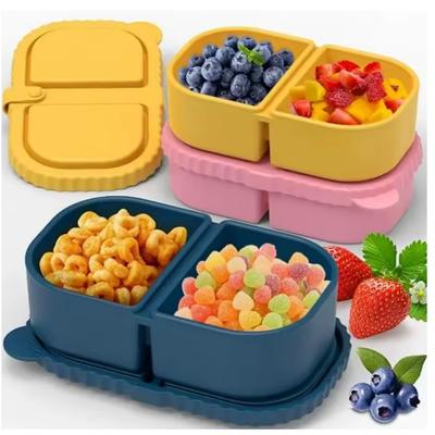Premium Silicone Reusable Snack Containers,Double Compartment Snackle Box,Leakproof Sauce and Salad Box, for,Picnics,Office