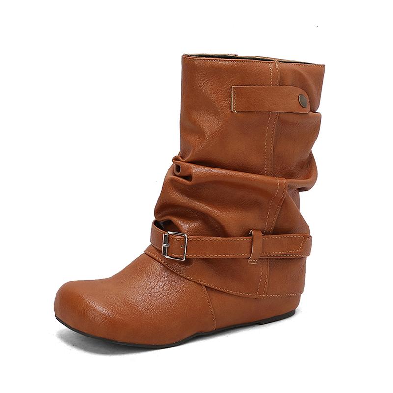 Fashion Western Cowgirl Boots Fashion New Comfortable Internal Height Women's Boots Trendy Versatile Slip On Buckle Women Short Boots