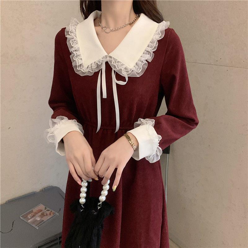 Buy Korean Style Women Doll Collar French Style Long Sleeve Casual High  Waist Dress Tunic Maxi Dresses Elegant Party at affordable prices  free  shipping, real reviews with photos  Joom