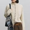 Women's Pure Wool Stand Collar Button-Up Cardigan - Loose Slim Fit Knit Base Layer Top with Long Sleeves for Autumn and Winter