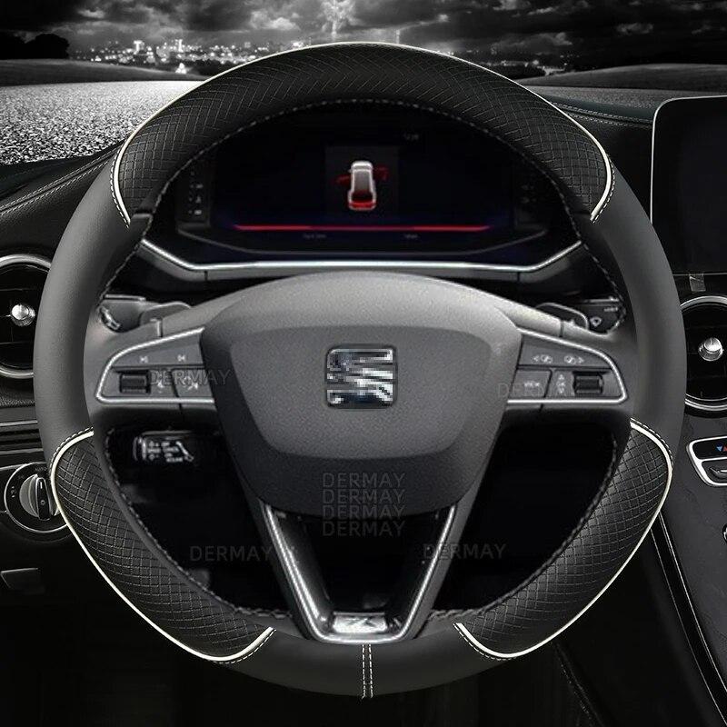 for Seat Tarraco Arona Ateca Ibiza Toledo Mii Leon Arosa Exeo ST FR 38cm Non-Slip Car Steering Wheel Cover Microfiber Leather
