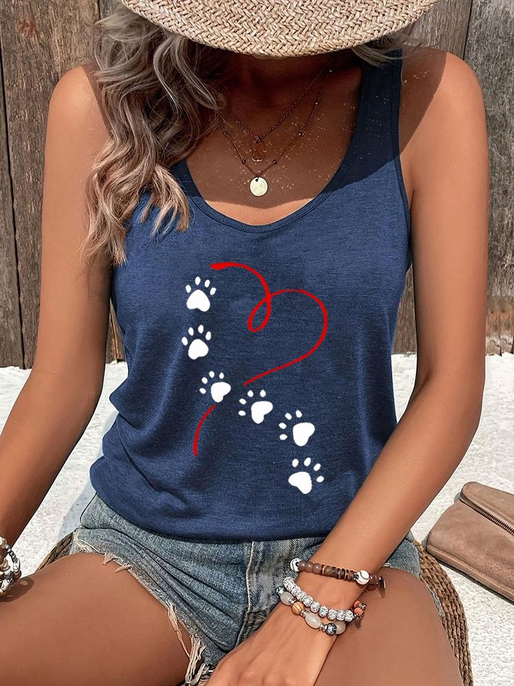 

Heart Dog Paw Prints Fashion Casual Tank Top Women Dog Lover Sexy Tops Animal Essential Racerback Tanks Heart Graphic Casual Top XL