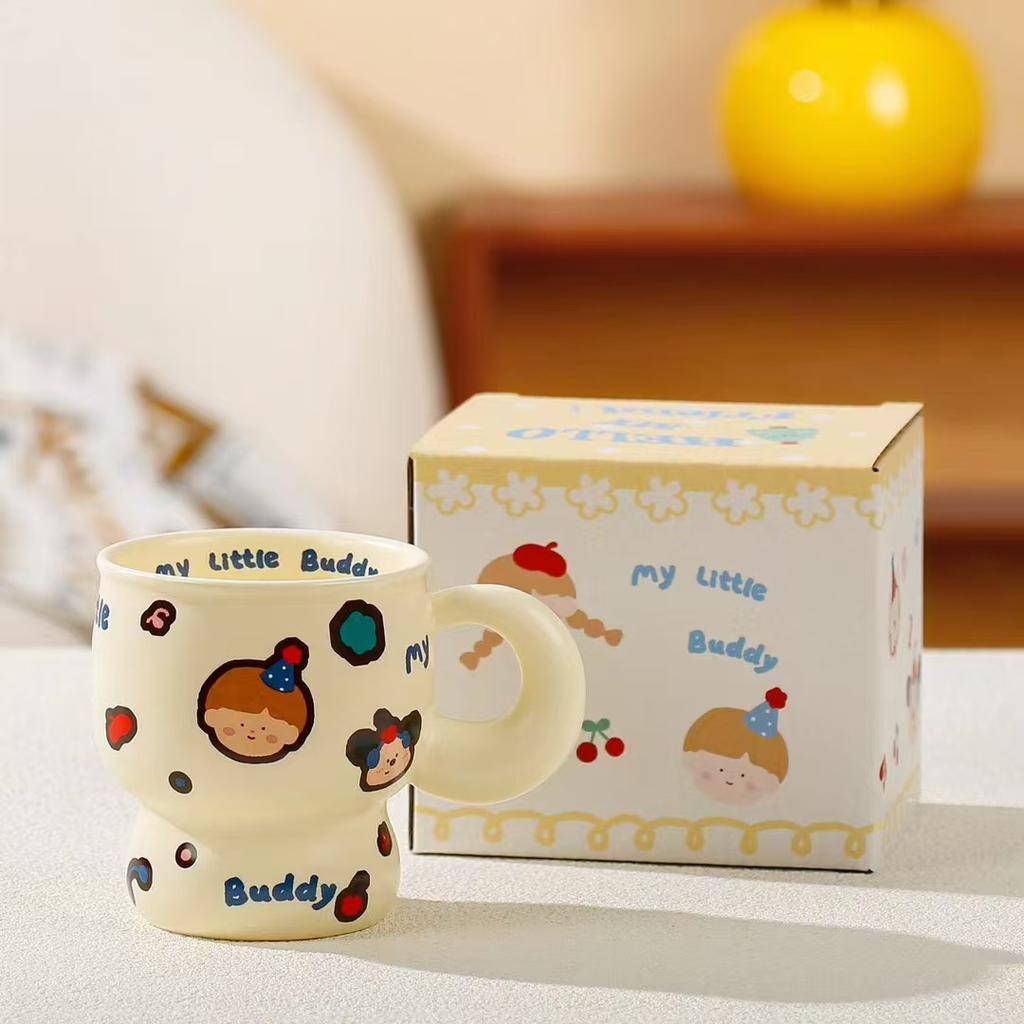 Couple Cute Gift Cream Style Coffee Cup Office Large Capacity Water Cup Individual Boy Girl Breakfast Cup