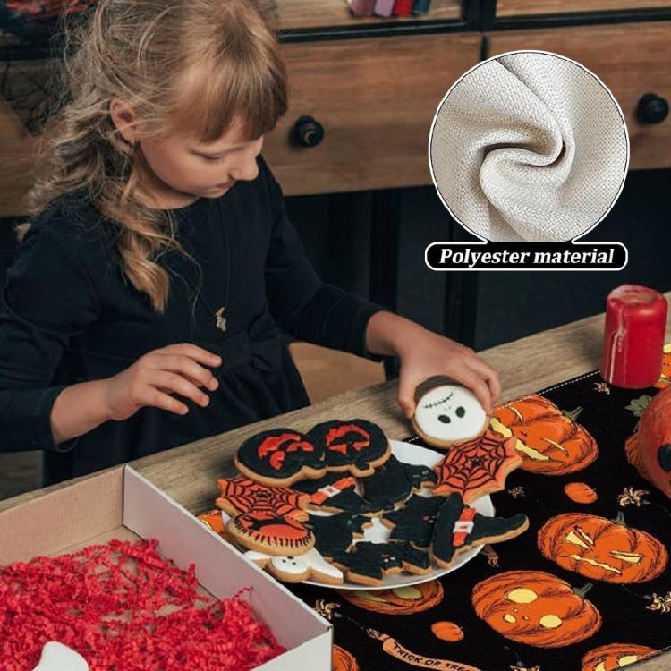 Classical Halloween Party Table Cover With Pumpkin Spiderweb Skull Pattern Washable Linen Fabric Table Runner Decoration