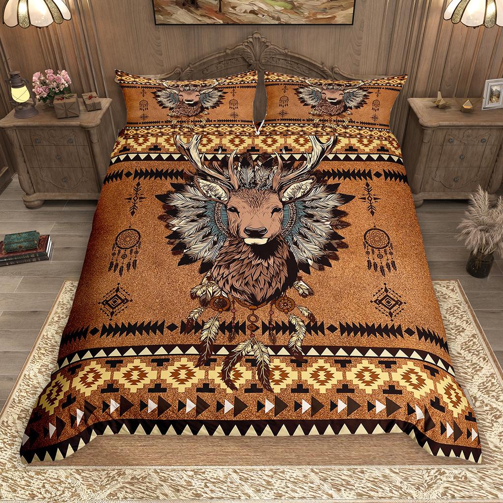 Homewish Safari Deer Bear Duvet Cover Set 2Pcs/3Pcs Woodland Jungle Animal Wildlife Bedding Set Rustic Farmhouse Bed Set