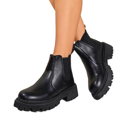 New Leather Platform Chelsea Boots Women Fashion Slip On Ankle Boots Non Slip Thick Sole Short Booties Mujer Plus Size 42