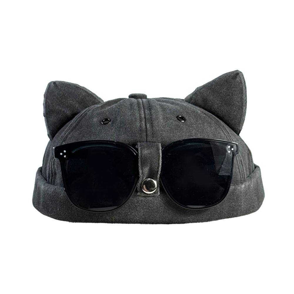 Cat Ears Brimless Hat with Sunglasses Sweet Breathable Woman's Landlord Hat Detachable Sunglasses Without Brim