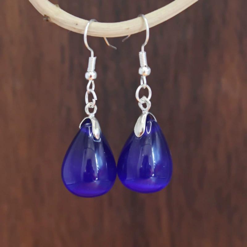 Silver Teardrop Earrings with Natural Green Cat's Eye Stone Agate