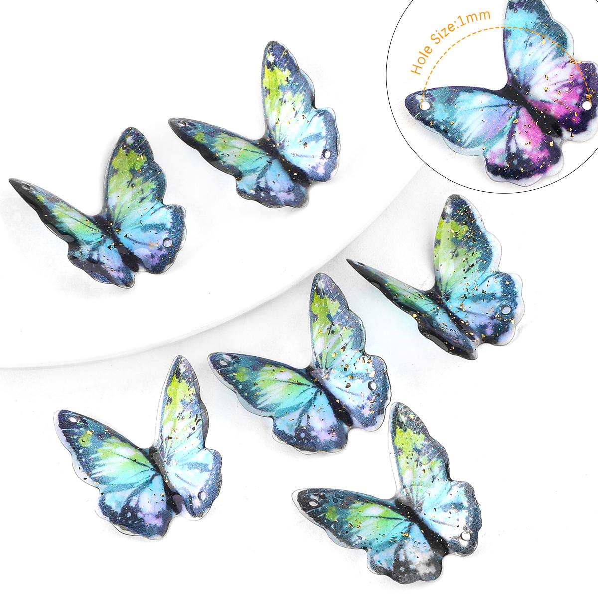 

2 шт./пакет, популярные подвески, бусины, украшение в виде бабочки из смолы для изготовления ювелирных изделий своими руками Diagonal синий/зелёный