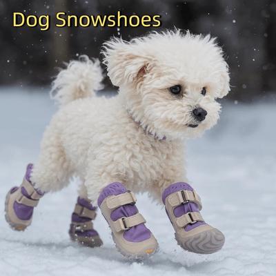 4pcs/set Warm Dog Cotton Shoes Breathable Soft Bottom Non-Slip Dog Shoes Anti-dirt Waterproof Winter Dog Boots Outdoor Use