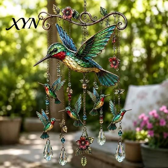 Outdoor Wind Chime Decor Graceful Bird Chimes, Chimes for Outside, Metal Sun Catcher Decoration Hanging Suncatchers with Crystal Pendants Garden Yard
