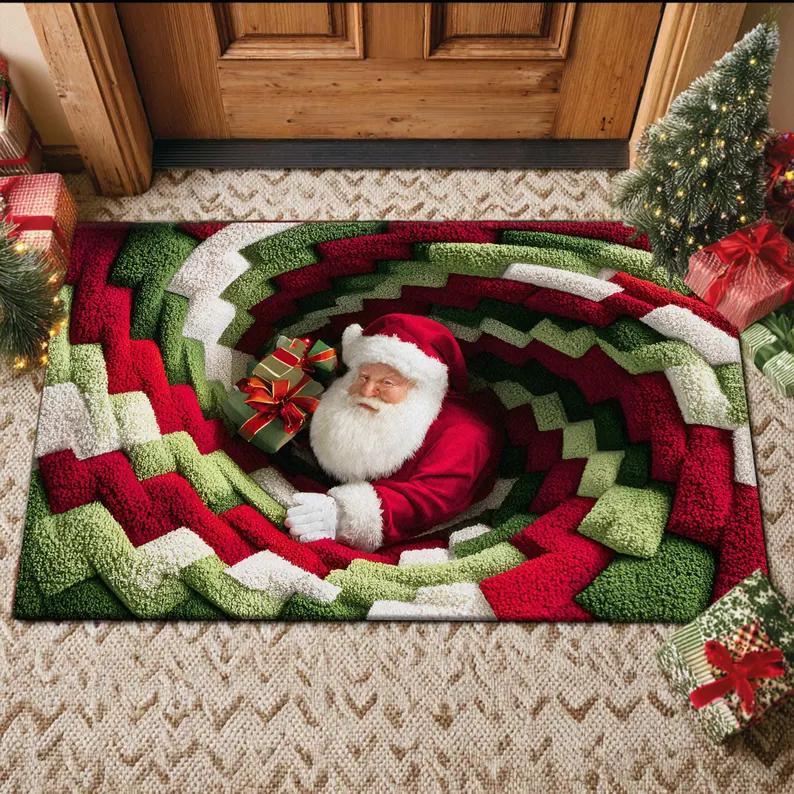 

Christmas Santa Claus 3D Effect Carpet Mat Rug Welcome Home Holiday Decor Floor Mat for Living Room Doorway Home Decoration 40X60CM