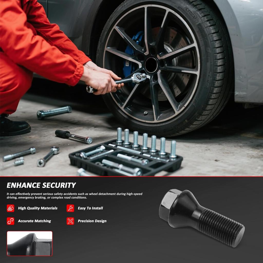 4 PCS 36136781151 Black 14x1.25mm Wheel Lug Bolt 28mm Shank for 2008-2019 BMW for 2003-2021 Mini All Rims Replat # 36136774896 36136890324 V20241820