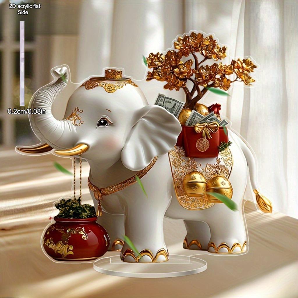 Golden Elephant Tabletop Ornamen Sign -Cartoon Style, Symbol of Auspiciousness and Wealth, Elephant Decorataion, Home Tabletop Decorations, Nurseries