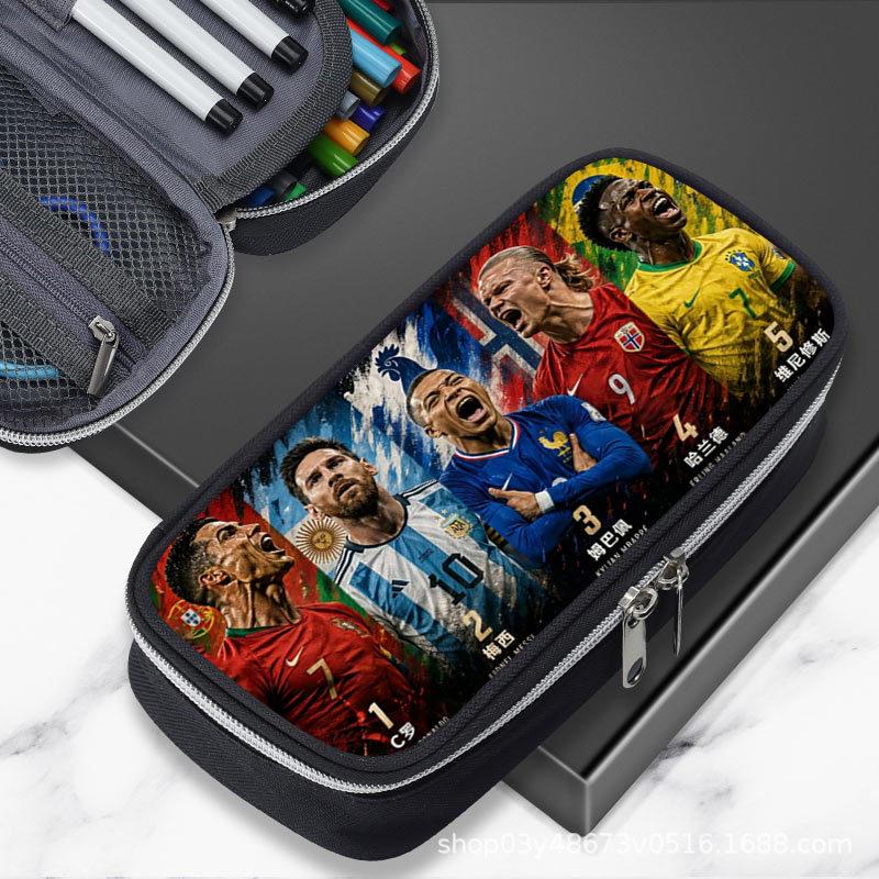 Large Capacity 2026 World Cup Pencil Case: Featuring Ronaldo, Messi, Haaland & Mbappé