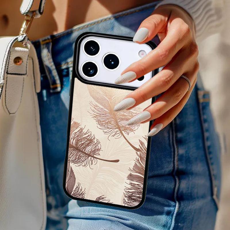 Feather Gold Foil Art Phone Case For iPhone 17 Air 14 15 13 12 Max Cover For Apple 14 15 16 16e 11 Pro Max Plus Coque