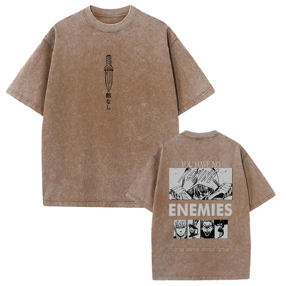Manga VINLAND SAGA ENEMIES Tshirt For Mens Womens Clothing Vintage Washed Oversized T Shirt Summer Cotton Short Sleeve Tees