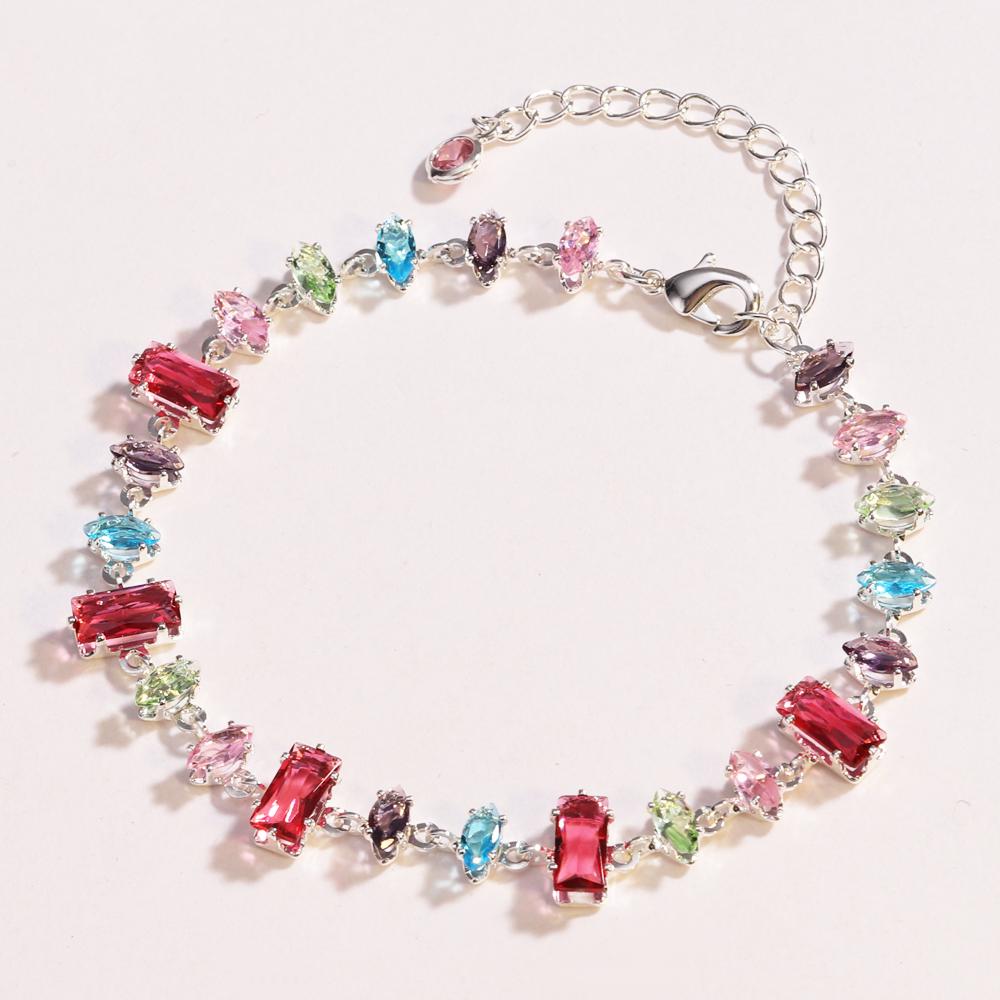 2026 New Sparkling Colorful Crystal Bracelets for Women Ins Metal Chain Bracelet Party Jewelry Valentine's Day Gift