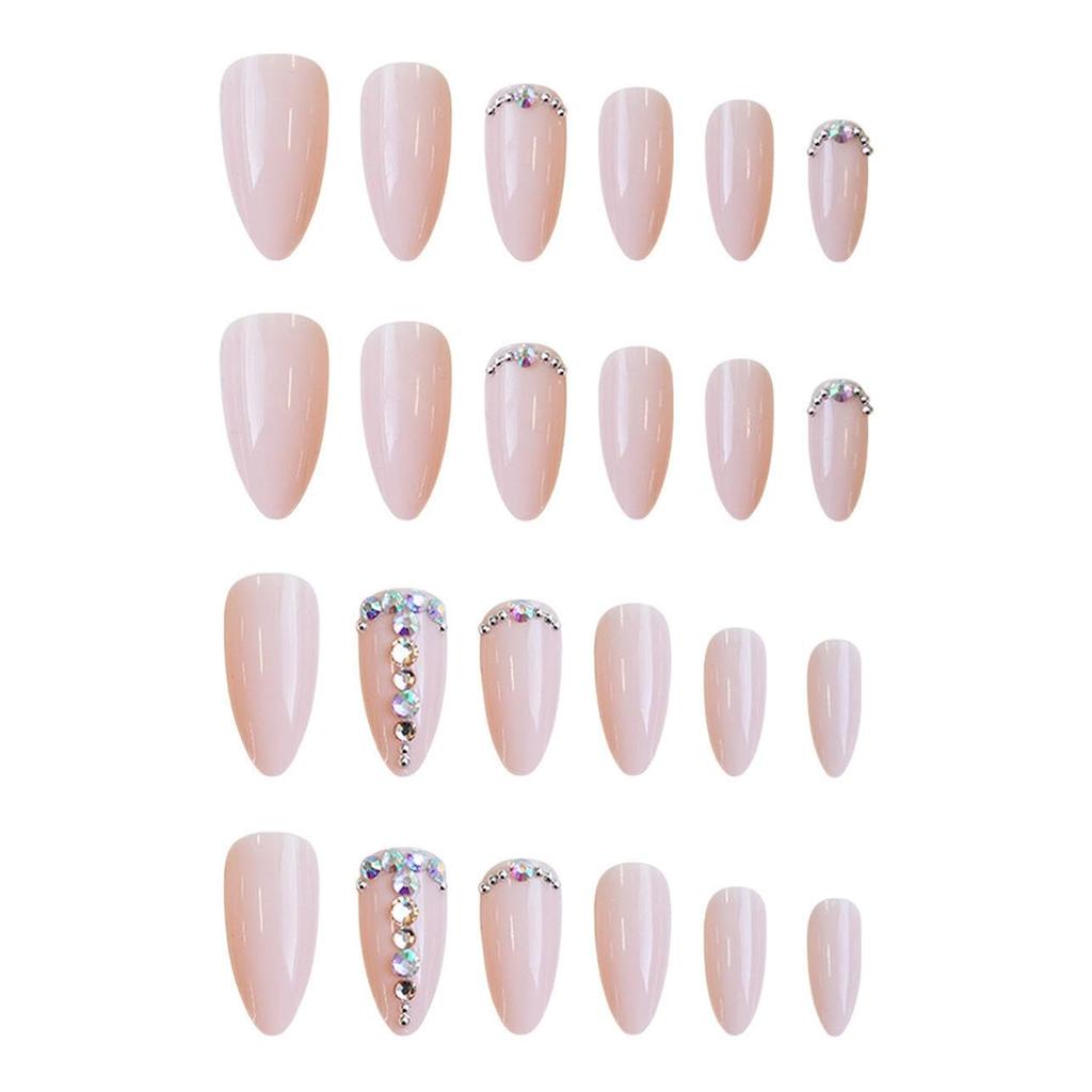 Nakhi 24 Pcs Luxury Pink Stiletto Press On Nails with Rhinestones | Long Stiletto Artificial Fake Nails | Crystal Embellished Artificial Nails for