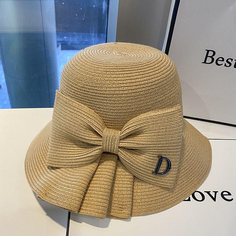 Bowknot Straw Sun Hat Elegant Hollow Wide Brim Summer Beach Sun Protection Breathable Sun Hats for Women