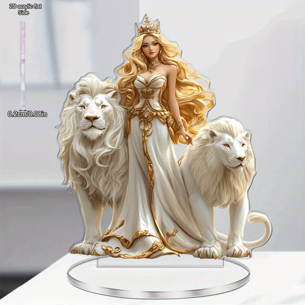 Statue décorative angélique et de lion inspirante en acrylique, adaptée à la décoration de la maison et de la cuisine, un ornement de bureau polyvalent, le choix parfait pour Holi