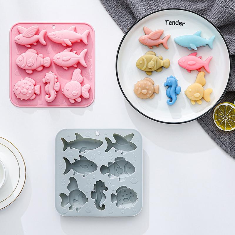 7-fach unterschiedliche Meeresfisch-Silikonform Seepferdchen Kugelfisch Form Fondant Süßigkeiten Schokoladenform Tierische Kuchen Dekoration