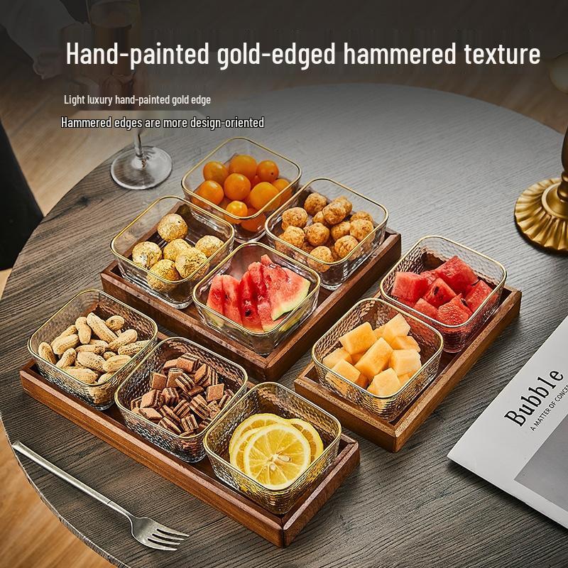 HANDUNYOU 6-fach Keramik-Snackschale mit Holzboden und Deckel