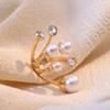 Creative Exaggerated Double-layer Pearl Ring Niche Design Irregular Diamond Inlaid Open Ring Women's Fashionable Jewelry Gift